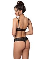 Seductive thong, floral lace, crossing straps, small dots